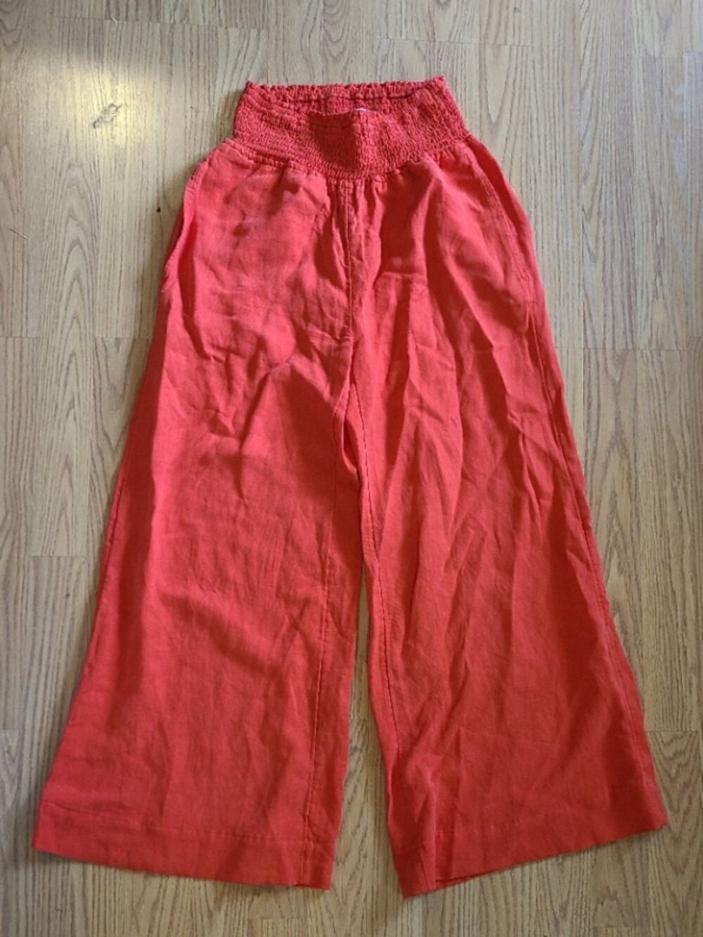 CALYPSO ST. BARTH LINEN-BLEND CROPPED WIDE LEG PALAZZO PANTS SMOCKED WAIST sz XS - Picture 2 of 6